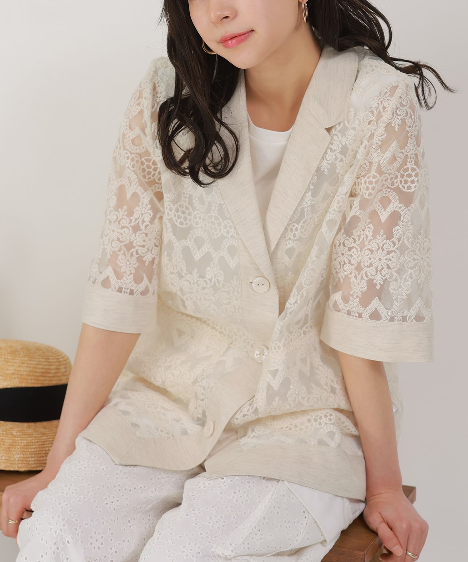 預購 - JP 蕾絲 x 亞麻混紡透透外套