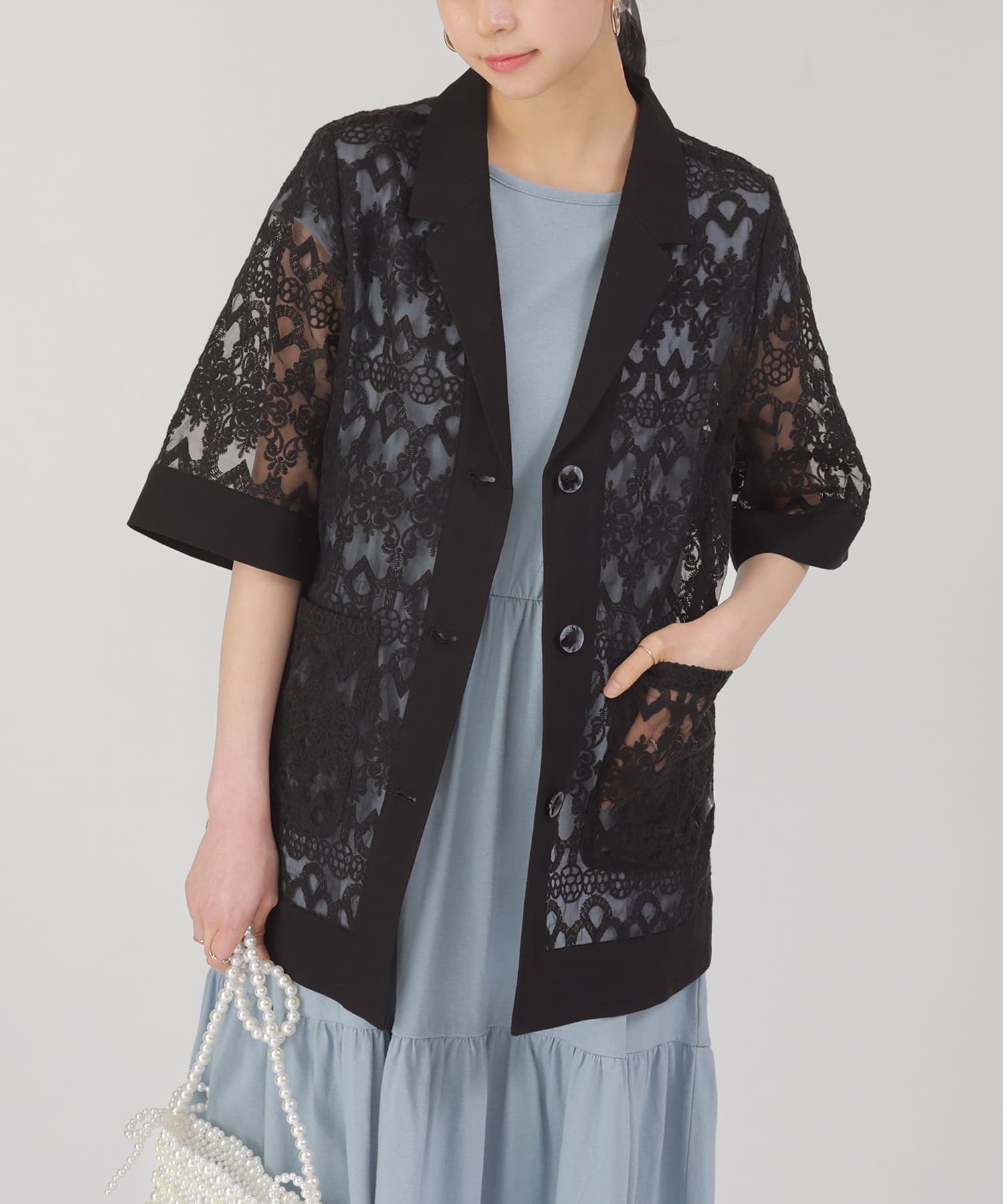 預購 - JP 蕾絲 x 亞麻混紡透透外套