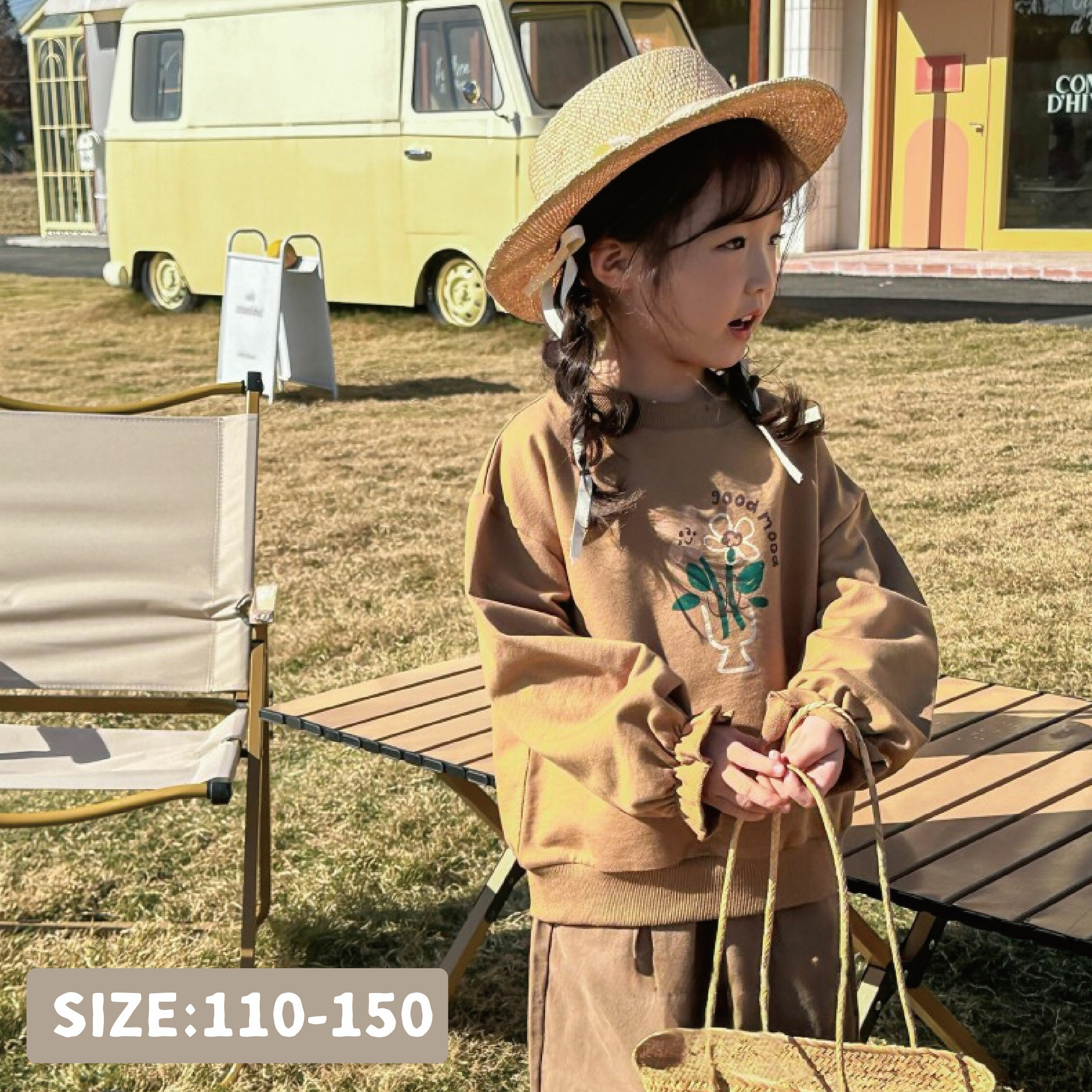 【H35756】可愛塗鴉花花縮口袖上衣