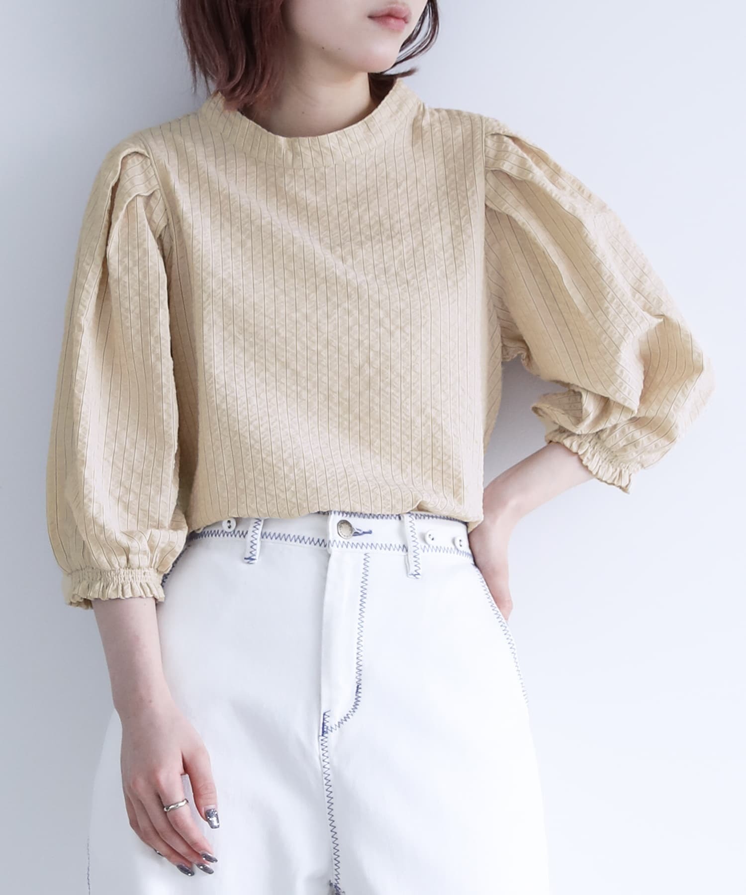 預購 - JP 條紋圖案寬袖Shirt