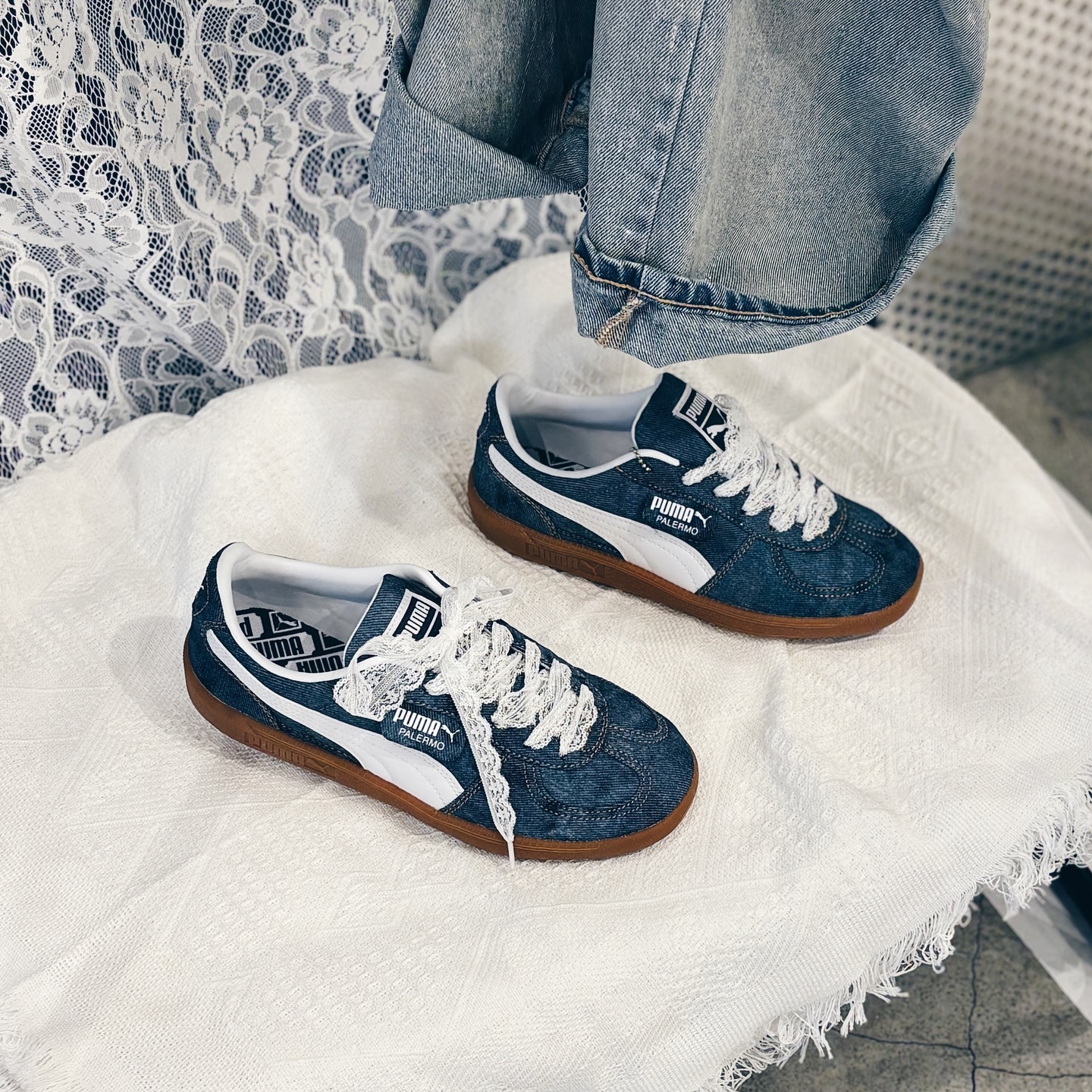 PUMA Palermo Denim 日本限定 丹寧 牛仔 蕾絲鞋帶 復古鞋 39999001