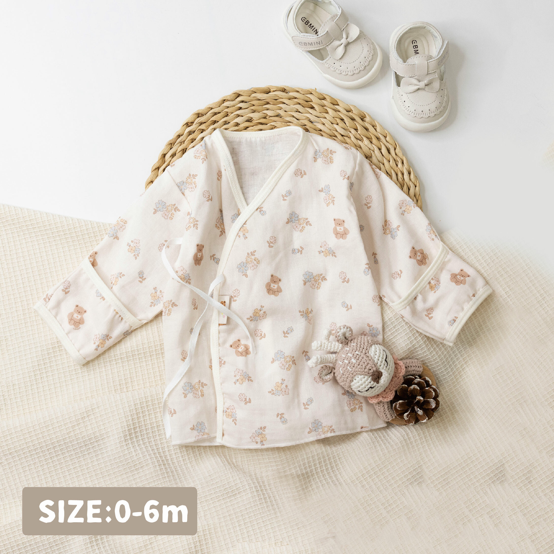 【JB0359】MIT小熊與小花純棉紗布肚衣