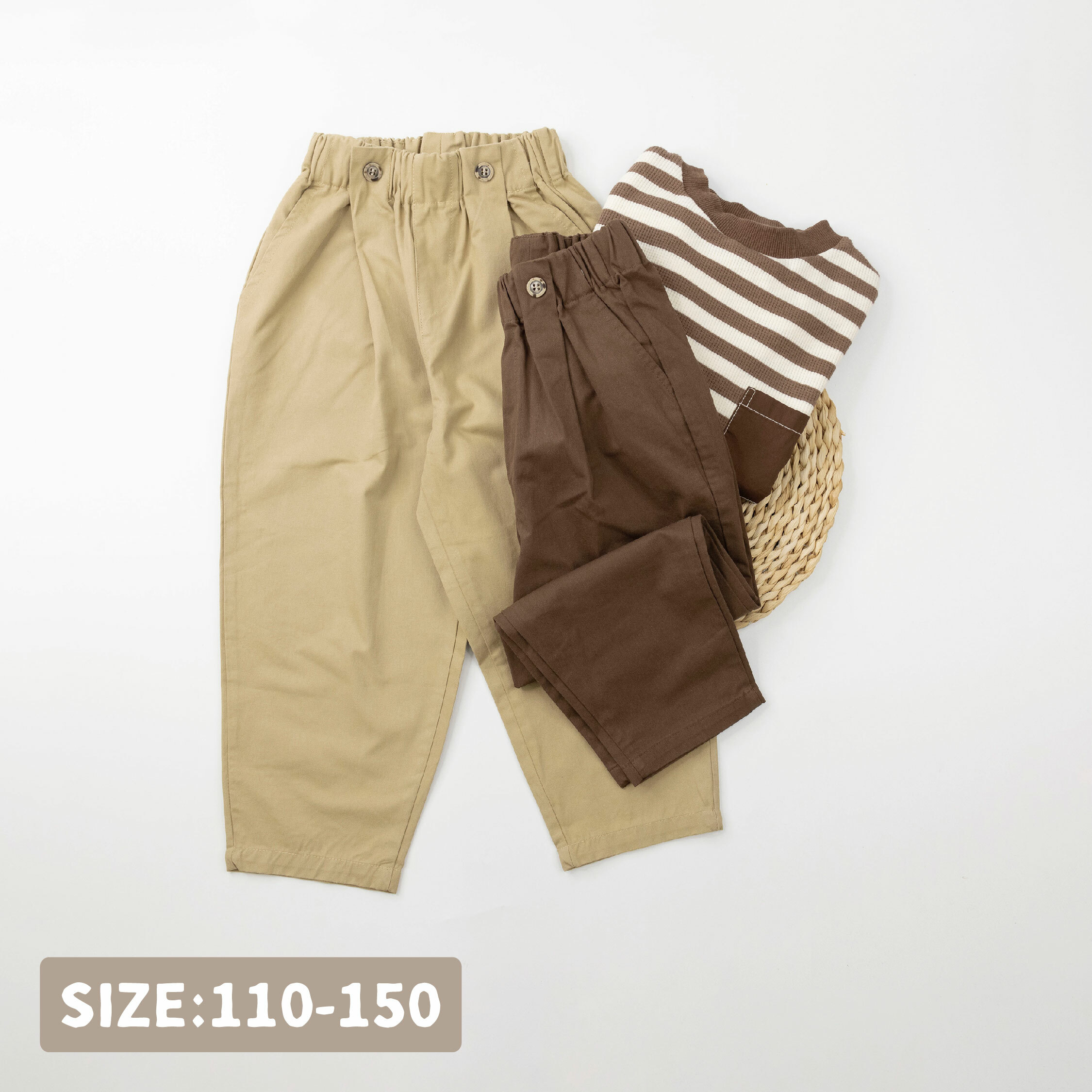 【H35769】質感木紋造型鈕釦休閒褲＊二色