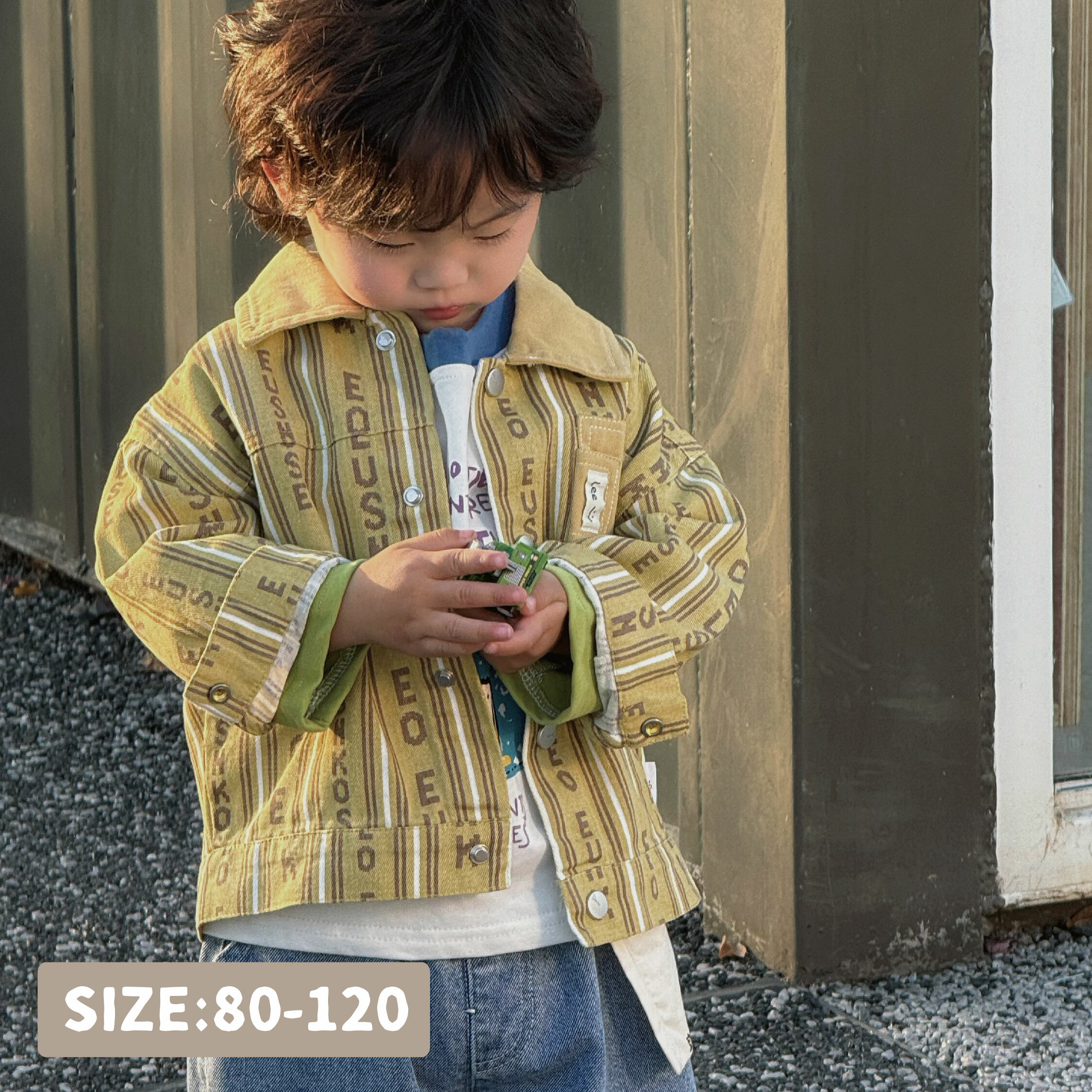 【H35796】潮流英字印花壓釦外套