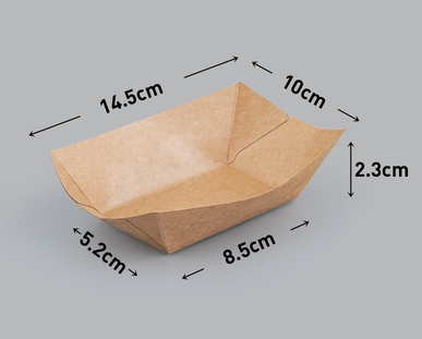 新款（250只裝）一次性餐盒牛皮紙船型托盤（2號）（尺寸：14.5cm*10cm*2.3cm*8.5cm*5.2cm）