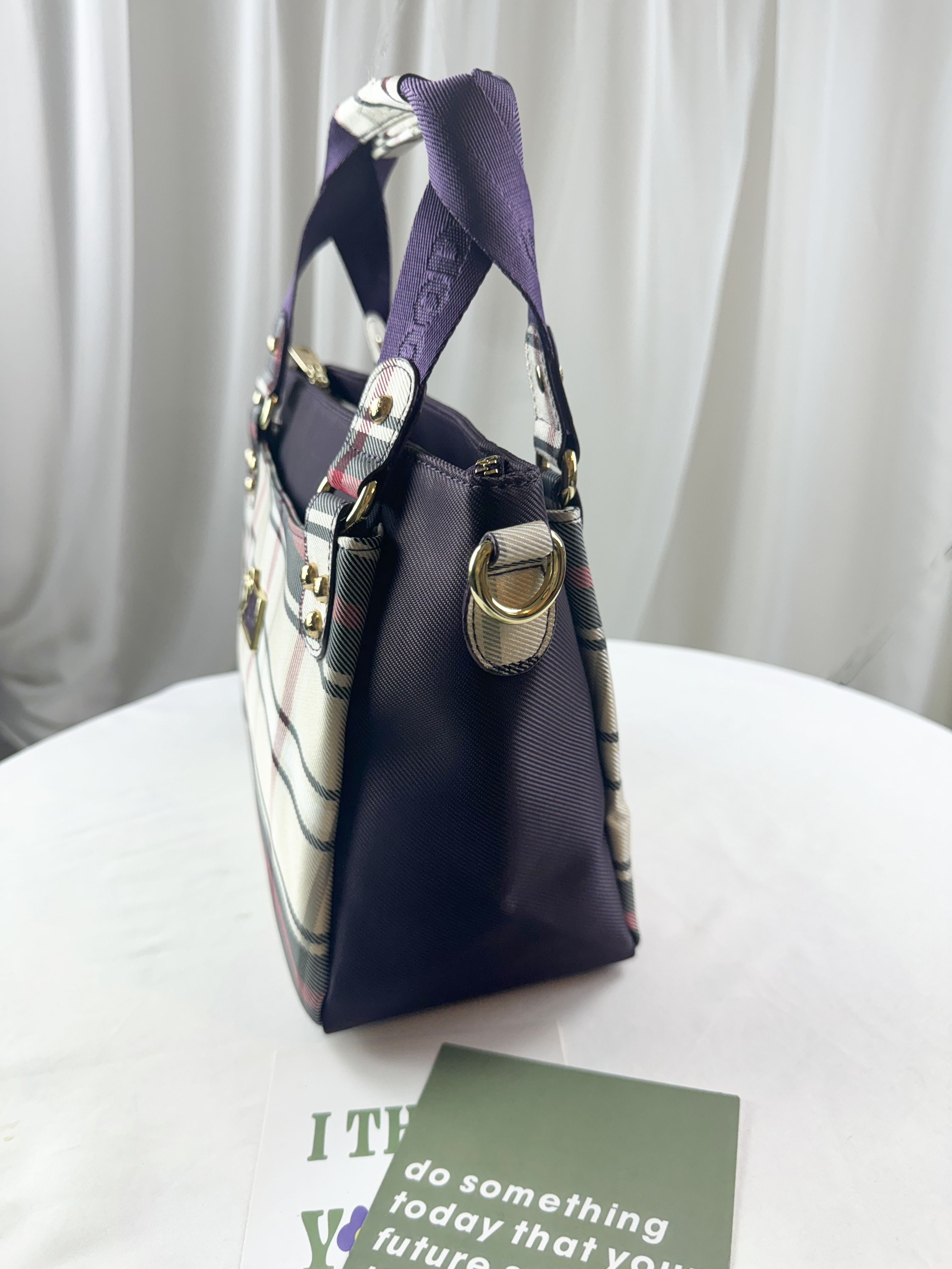 GOODS 紫格紋拼色防潑水手提包 / 側背包 #2005