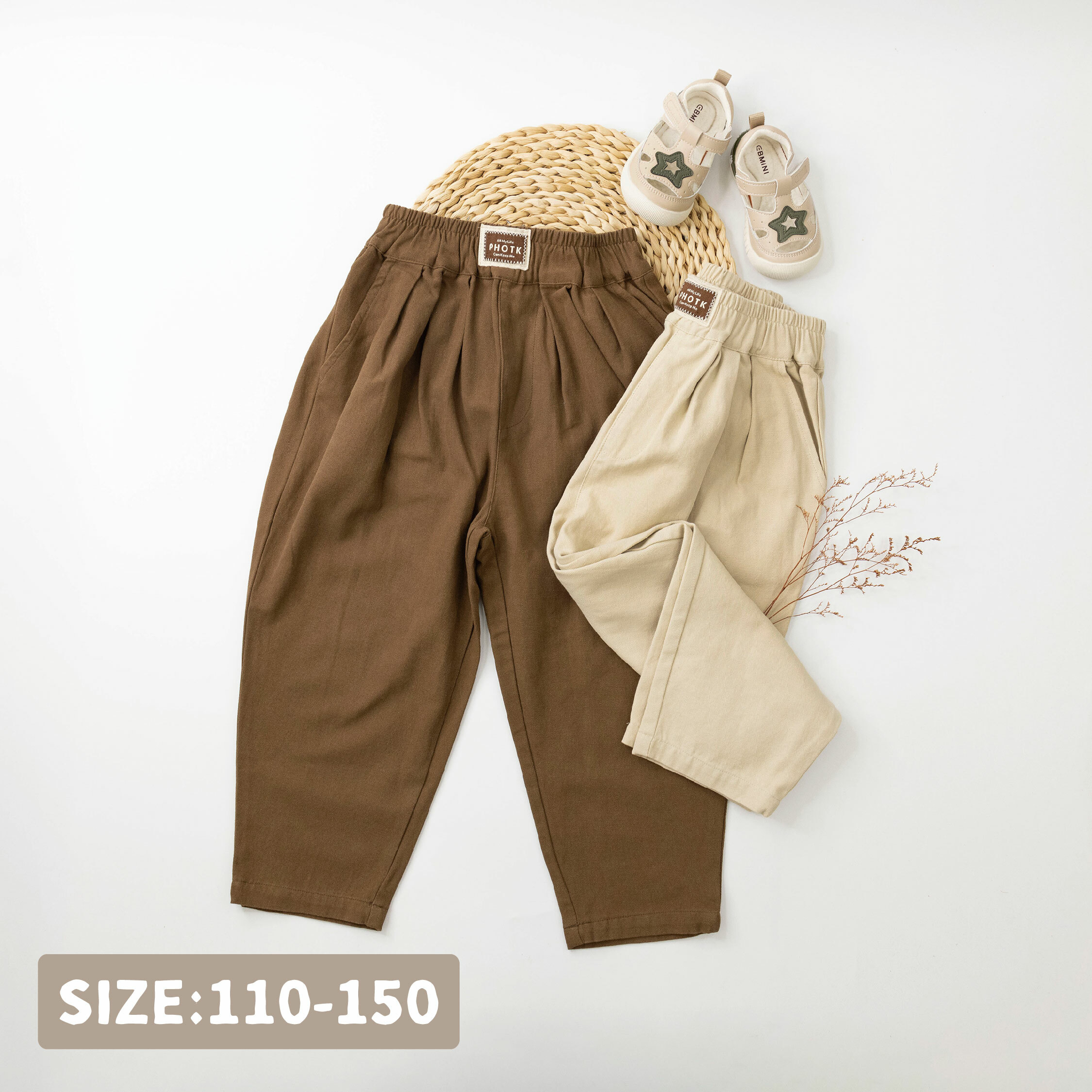 【H35768】簡約百搭字母小標休閒褲＊二色