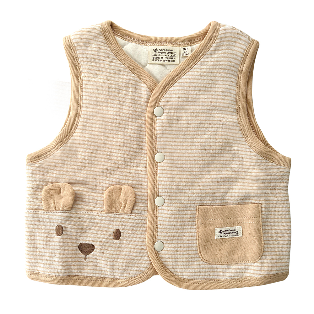 有機棉幼兒雙層彩鋪棉背心-褐條| 藍天畫布有機棉