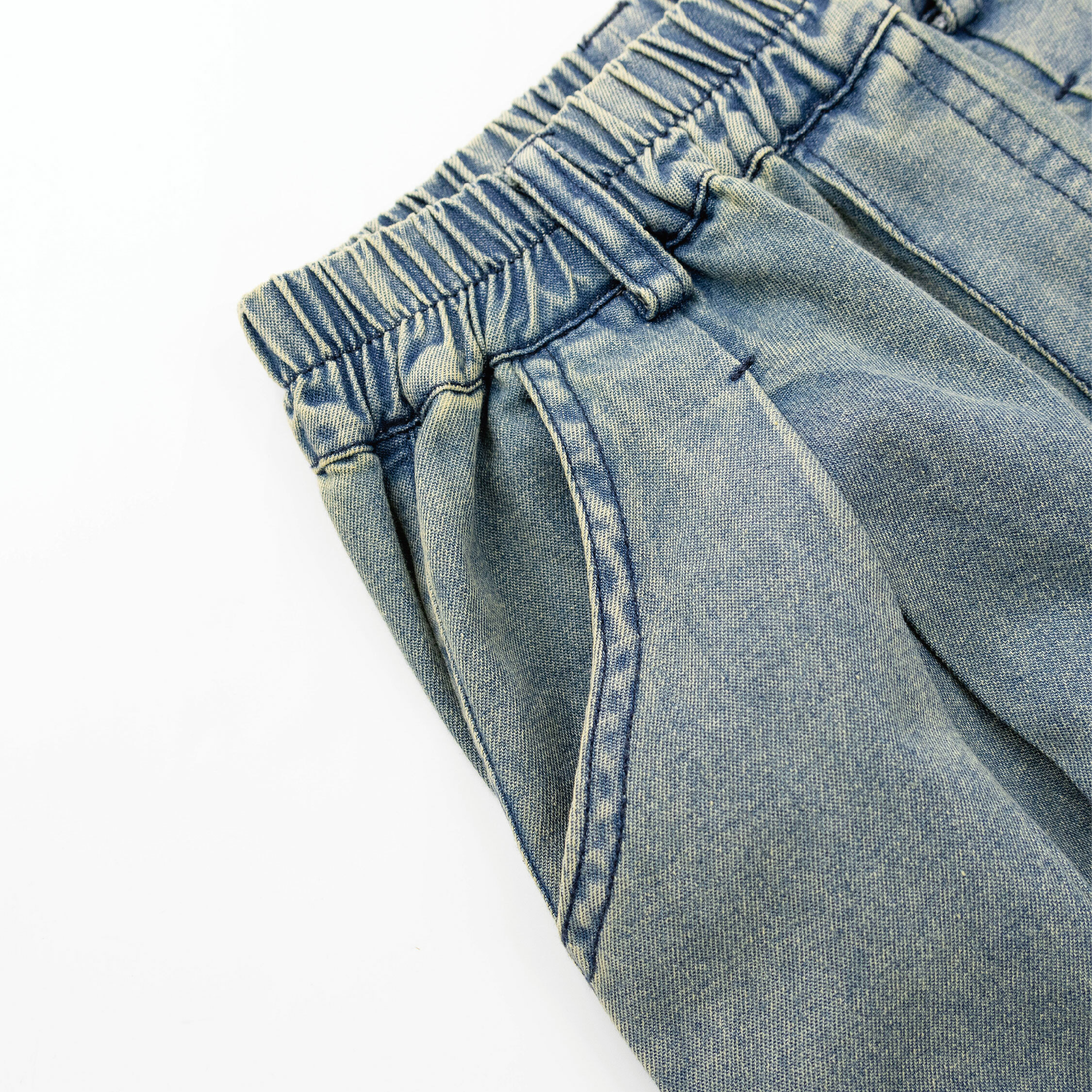 【H35764】復古刷色舒適牛仔長褲/寬褲