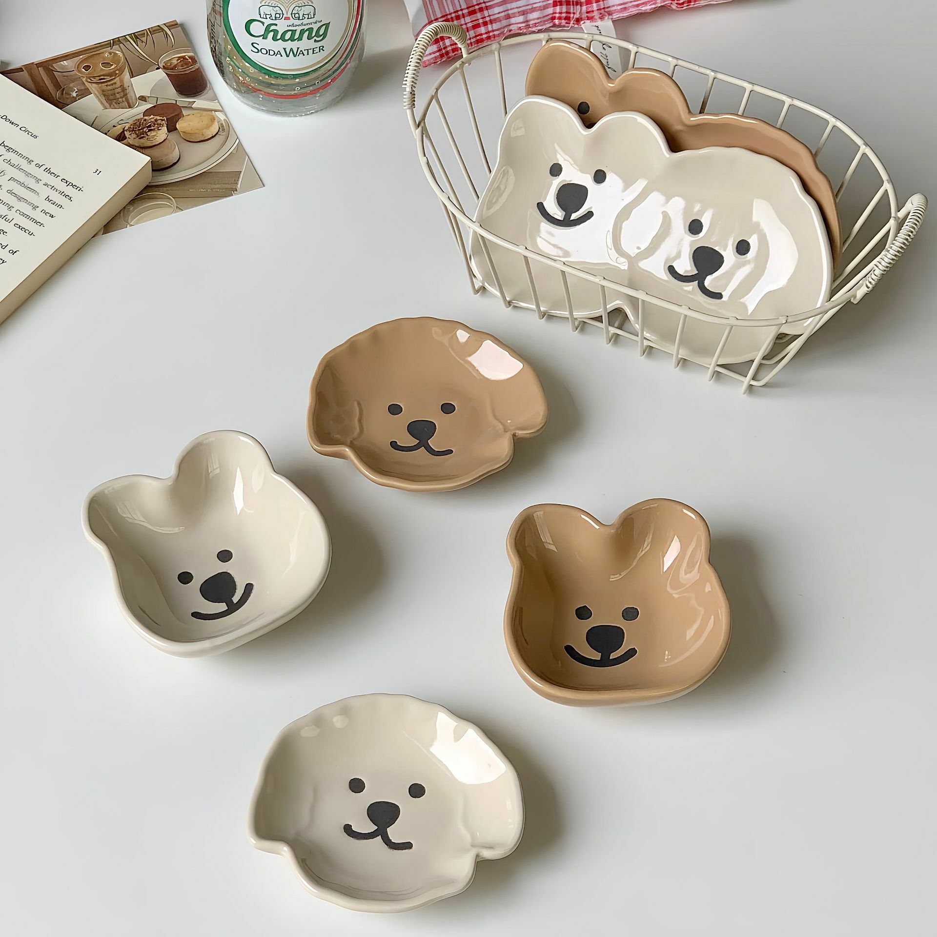 《3957》小熊小狗雙色陶瓷醬料碟