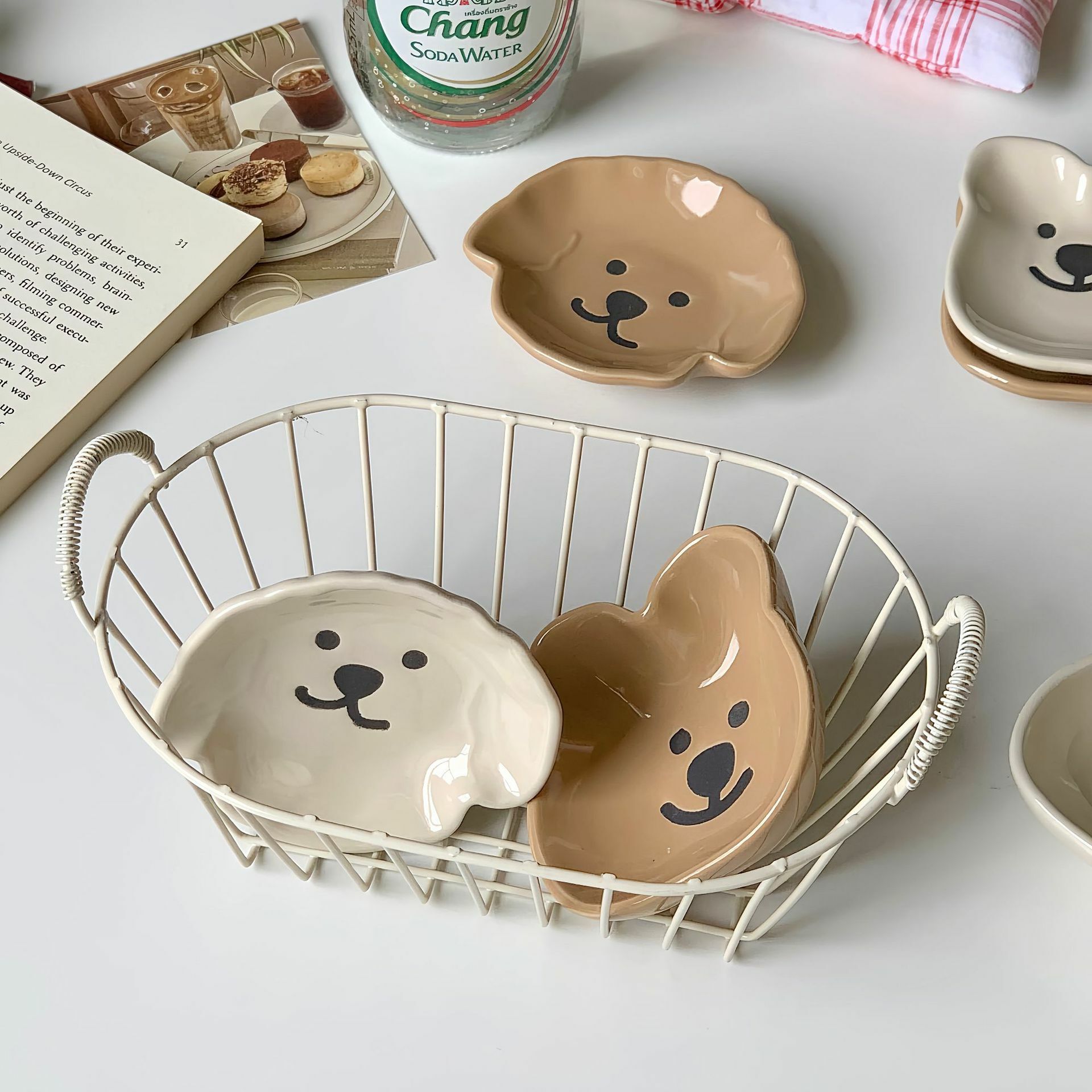 《3957》小熊小狗雙色陶瓷醬料碟