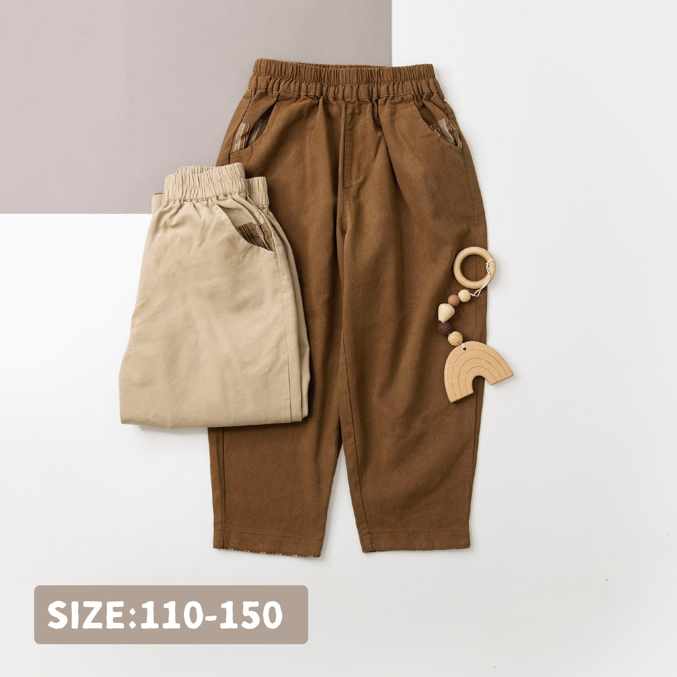 【H35765】質感大地色條紋拼接休閒褲＊二色