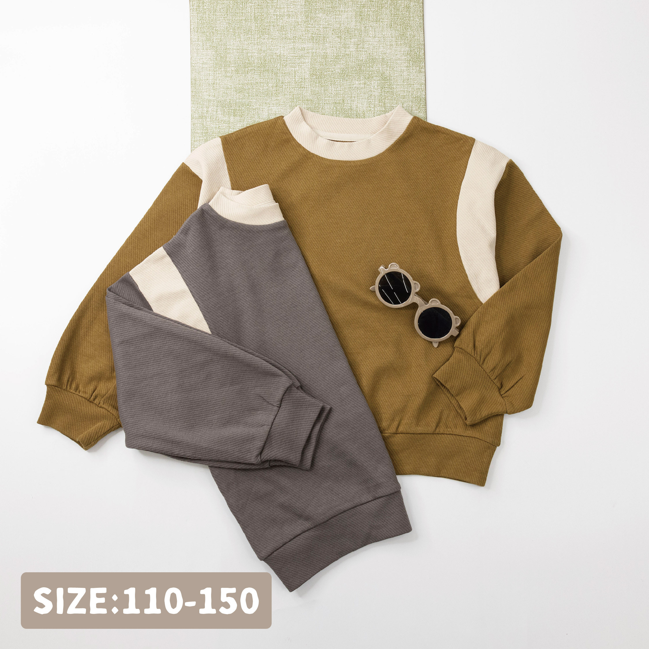 【H35761】簡約質感斜紋撞色拼接上衣＊二色