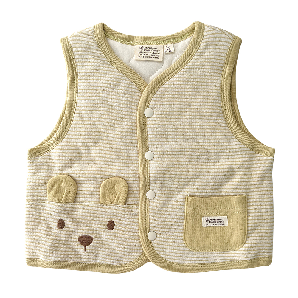 有機棉幼兒雙層彩鋪棉背心-綠條 | 藍天畫布有機棉