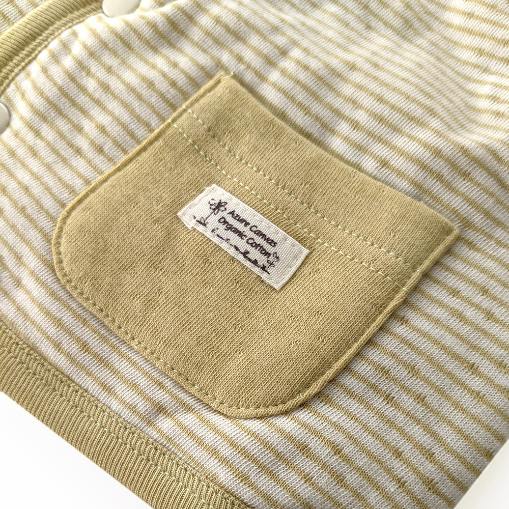 有機棉幼兒雙層彩鋪棉背心-綠條 | 藍天畫布有機棉