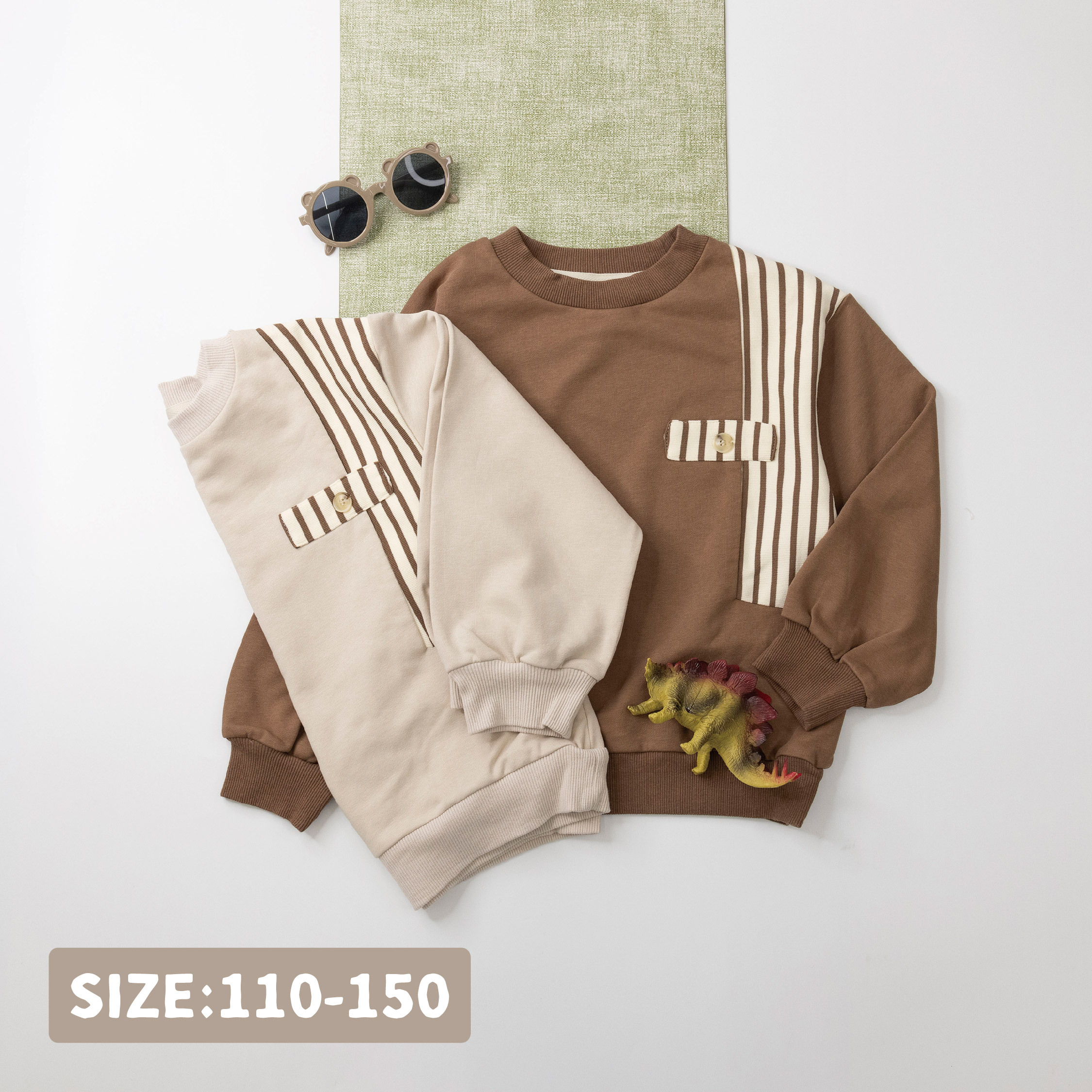 【H35758】條紋色塊拼接設計上衣＊二色