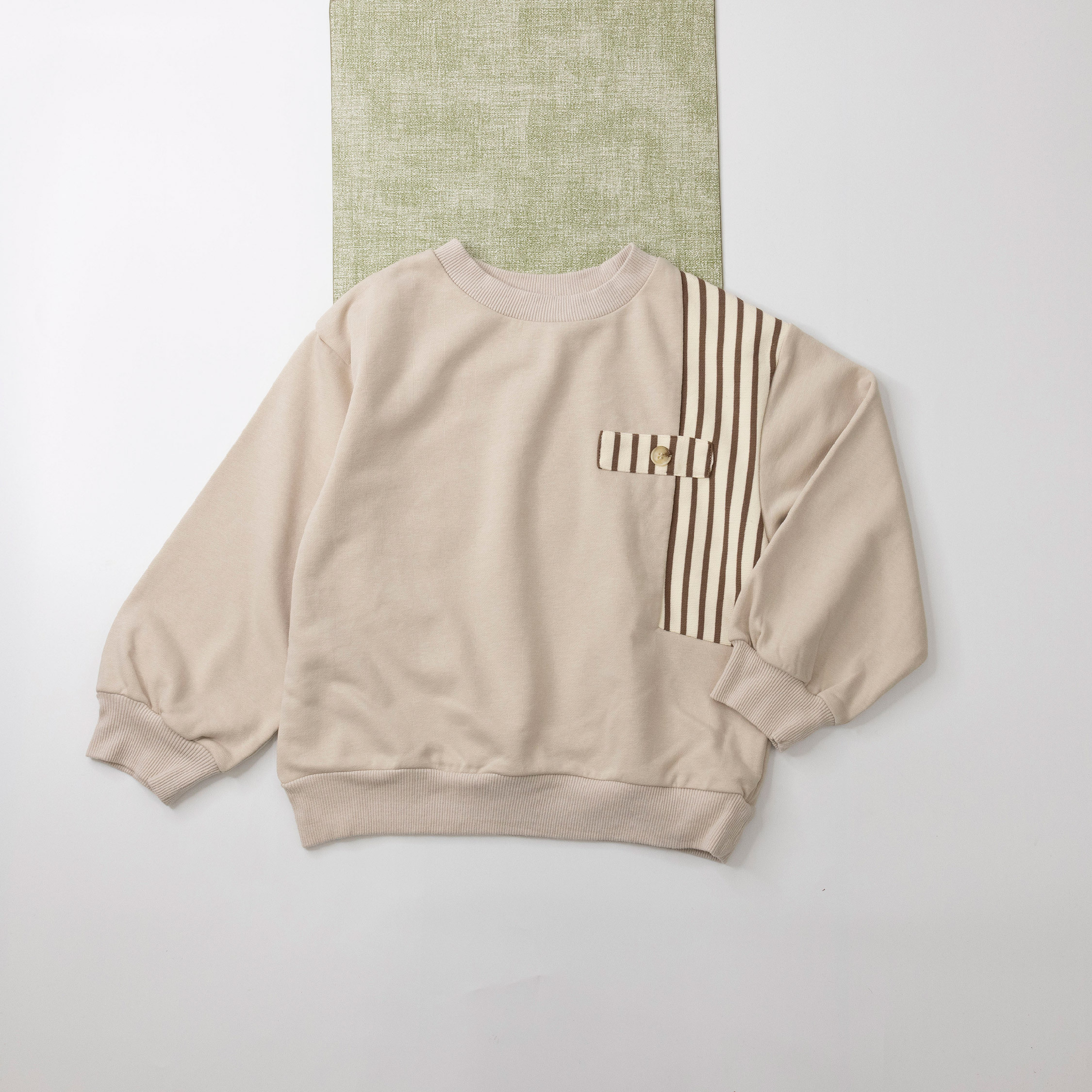 【H35758】條紋色塊拼接設計上衣＊二色