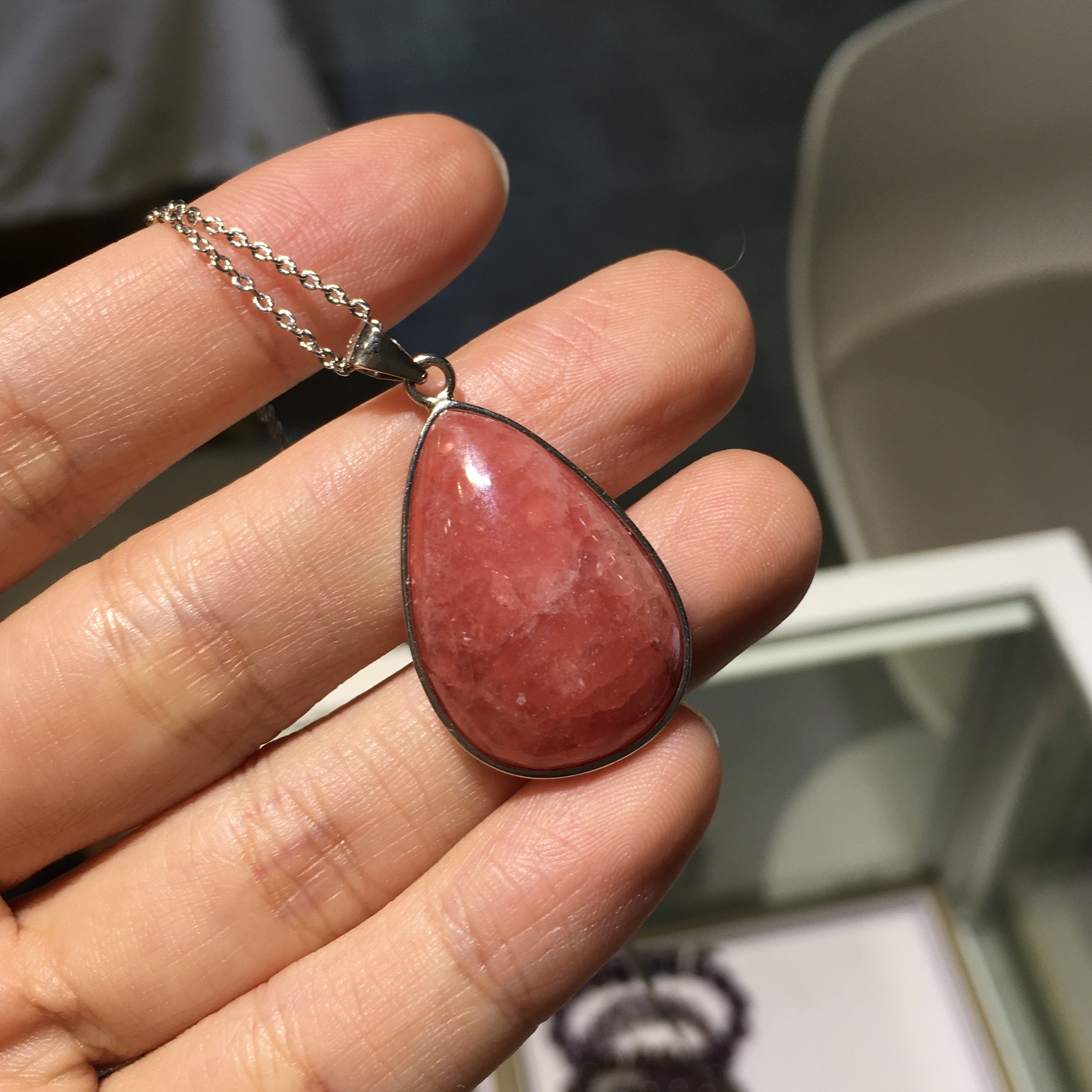 紅紋石純銀吊墜配合金銀鏈(1)