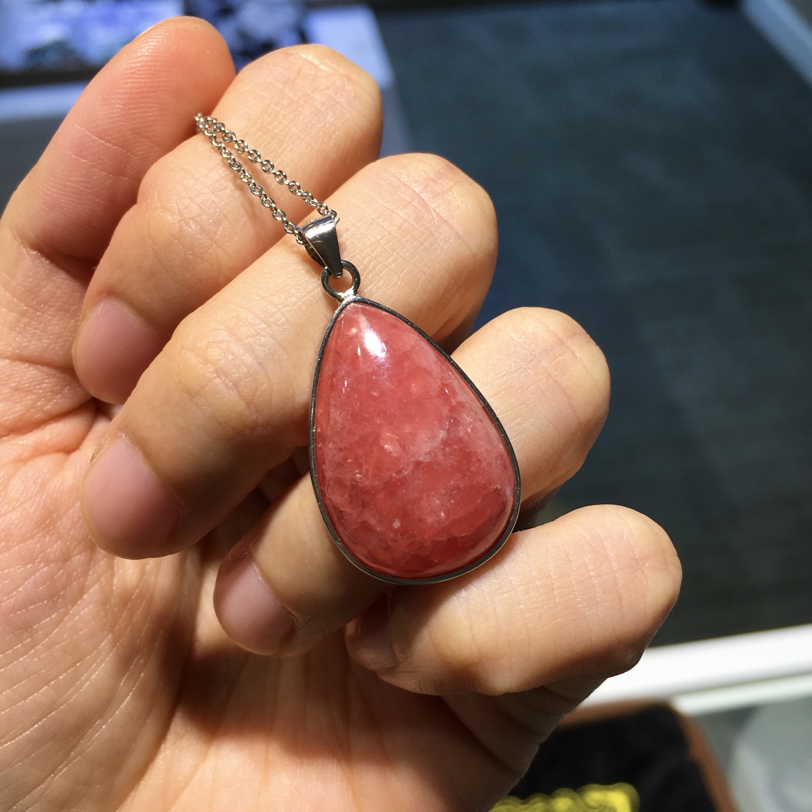 紅紋石純銀吊墜配合金銀鏈(1)