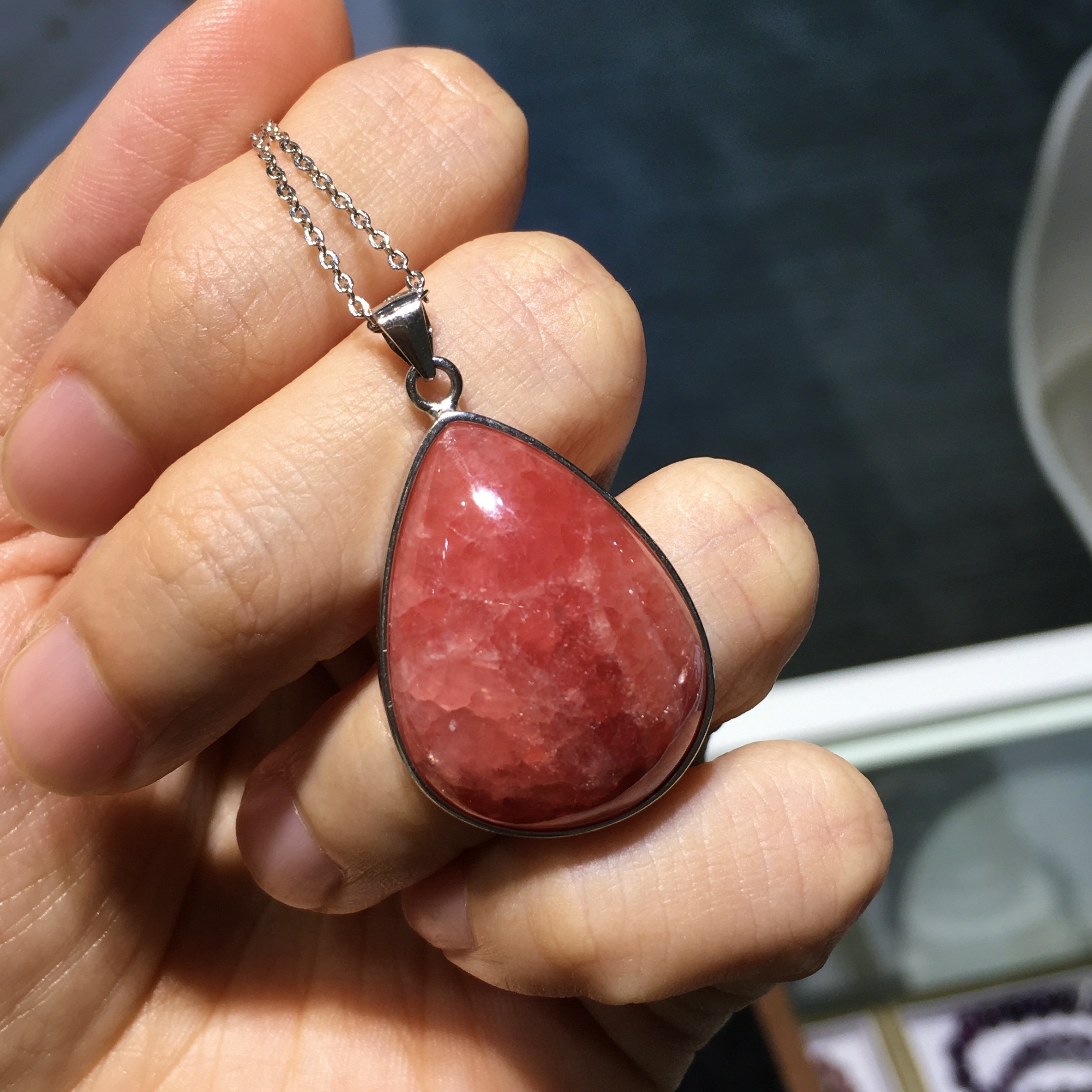 紅紋石純銀吊墜配合金銀鏈(2)