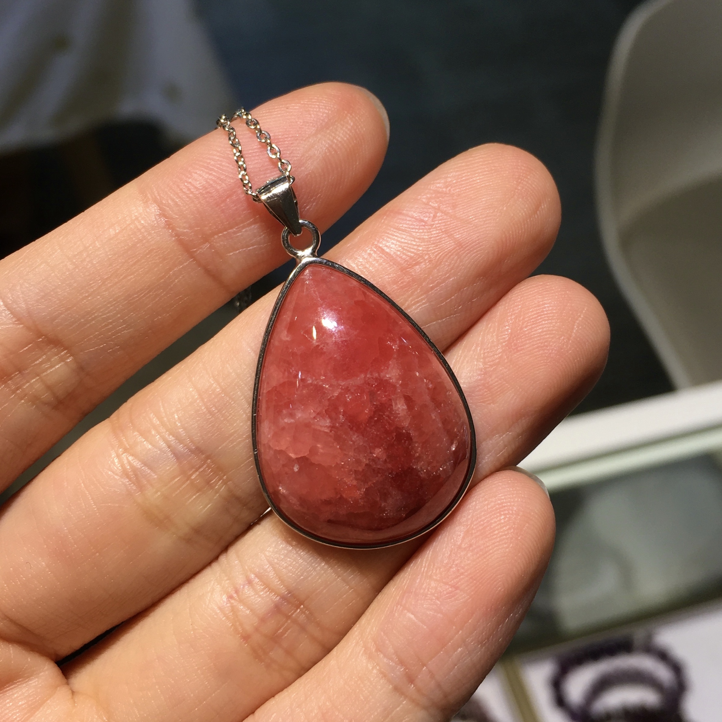 紅紋石純銀吊墜配合金銀鏈(2)