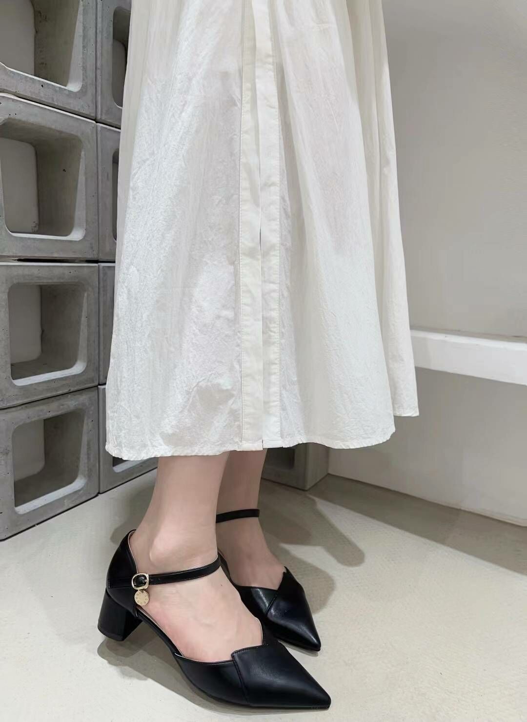 尖頭折角真皮淑女鞋