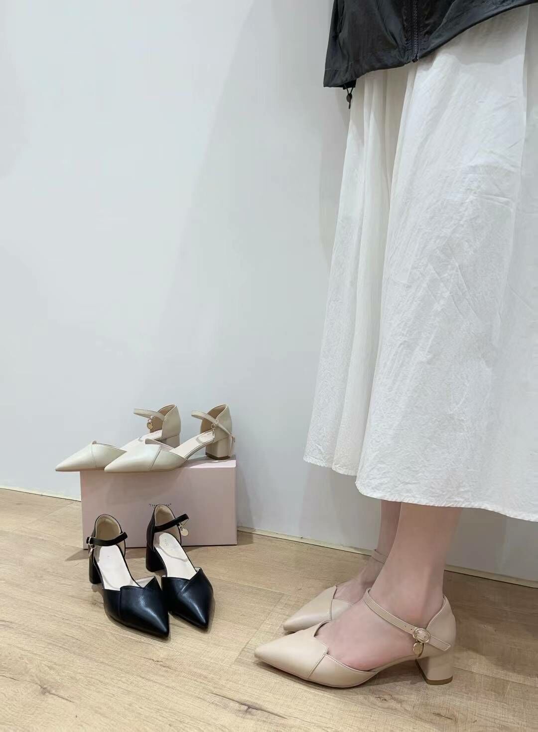 尖頭折角真皮淑女鞋