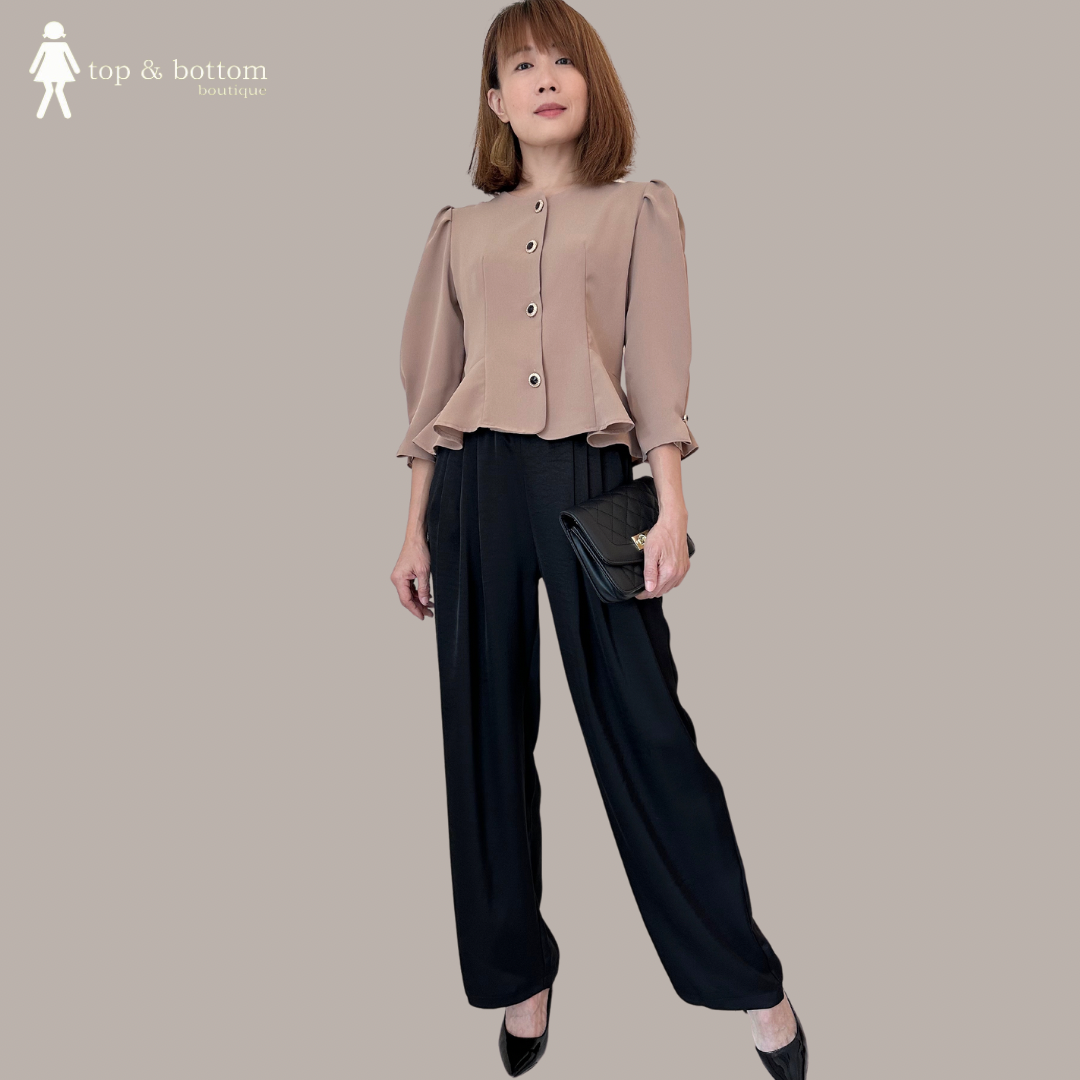 MID SLEEVE BUTTON PEPLUM BLOUSE