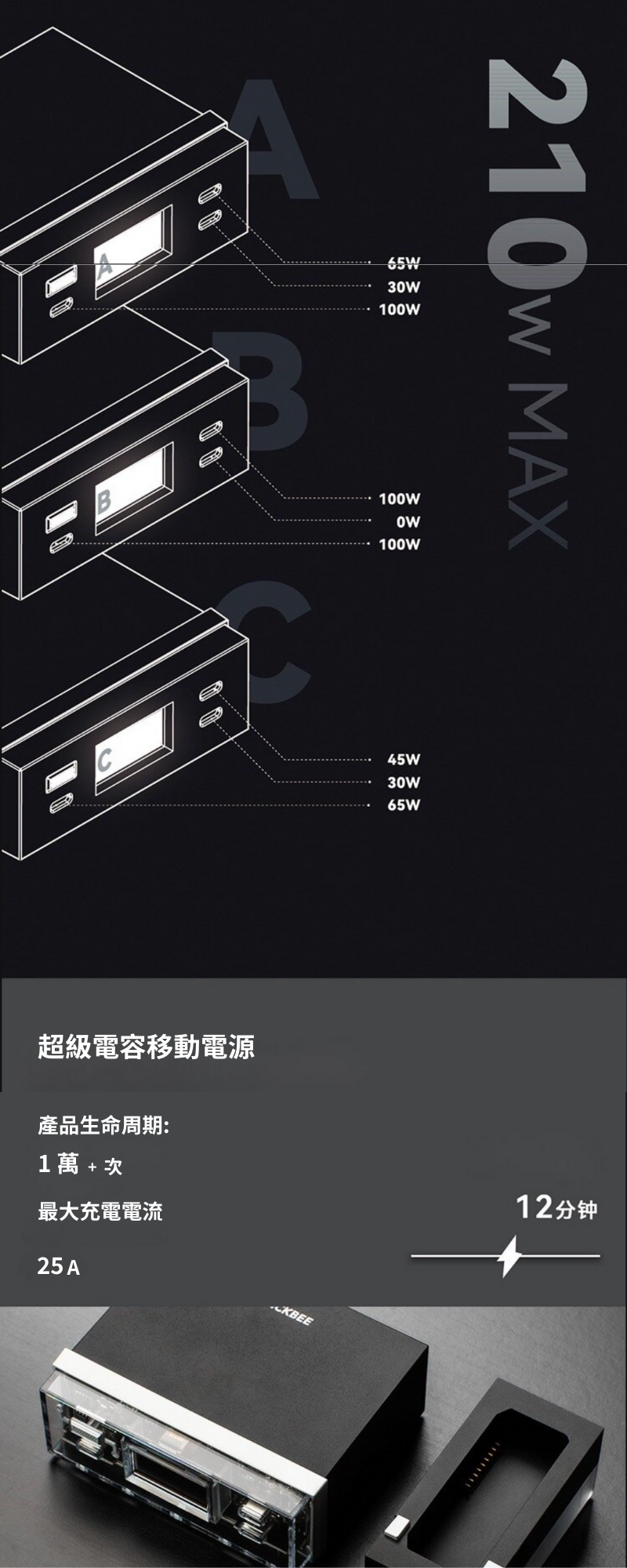 TEGIC QUICKBEE 210W 2 合 1 (青色 & 黑色) 多功能充電座