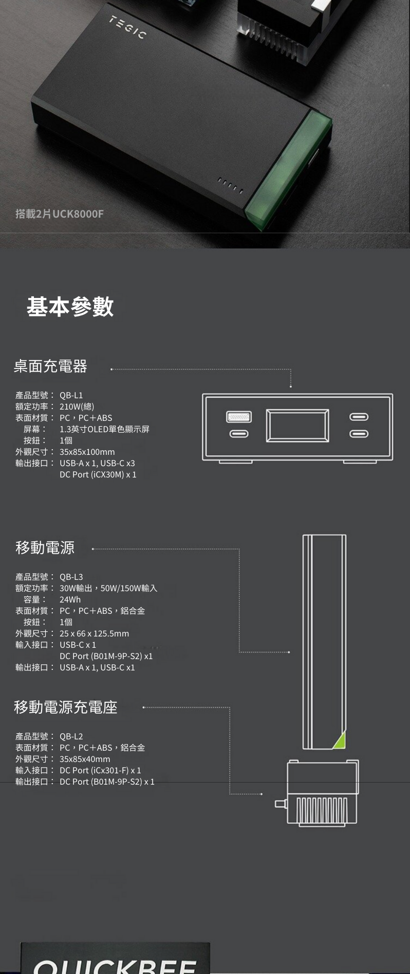 TEGIC QUICKBEE 210W 2 合 1 (青色 & 黑色) 多功能充電座