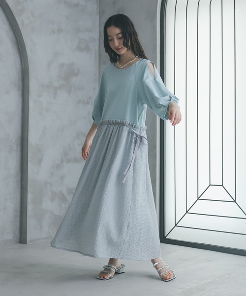 預購 - JP 露肩拼布One Piece