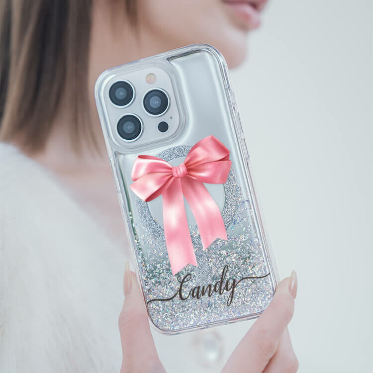 蝴蝶結緞帶(粉) 閃耀鏡面殼 (MagSafe磁吸) - iPhone防摔手機殼