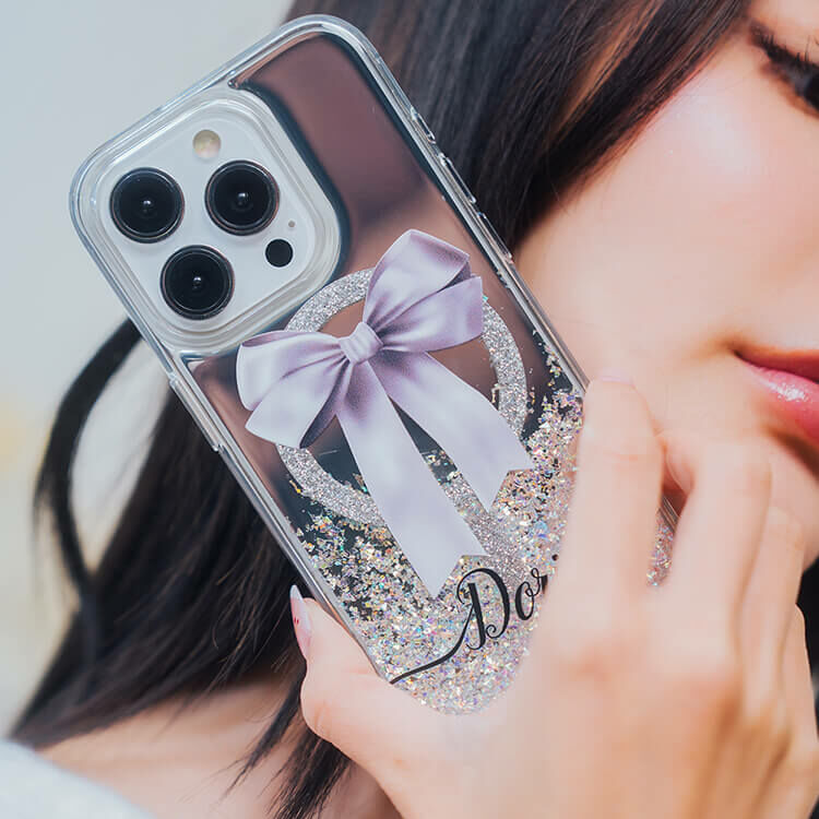 蝴蝶結緞帶(灰) 閃耀鏡面殼 (MagSafe磁吸) - iPhone防摔手機殼