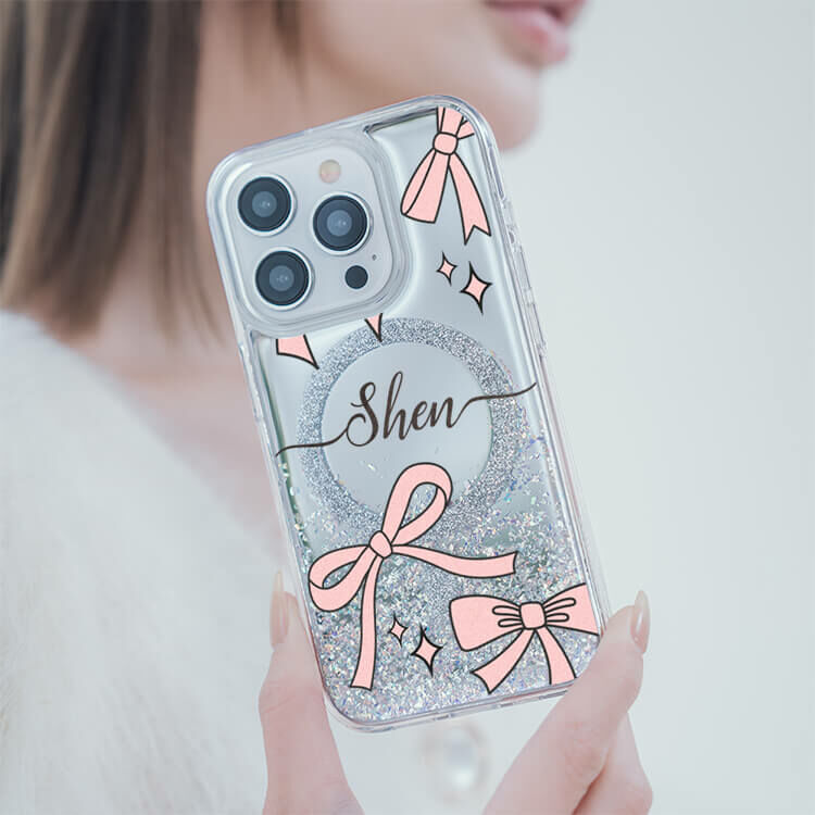 粉色優雅蝴蝶結 閃耀鏡面殼 (MagSafe磁吸) - iPhone防摔手機殼