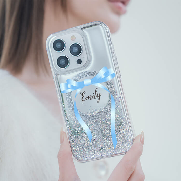 氣質蝴蝶結緞帶(藍) 閃耀鏡面殼 (MagSafe磁吸) - iPhone防摔手機殼