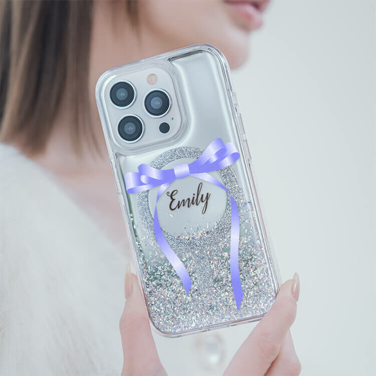 氣質蝴蝶結緞帶(紫) 閃耀鏡面殼 (MagSafe磁吸) - iPhone防摔手機殼