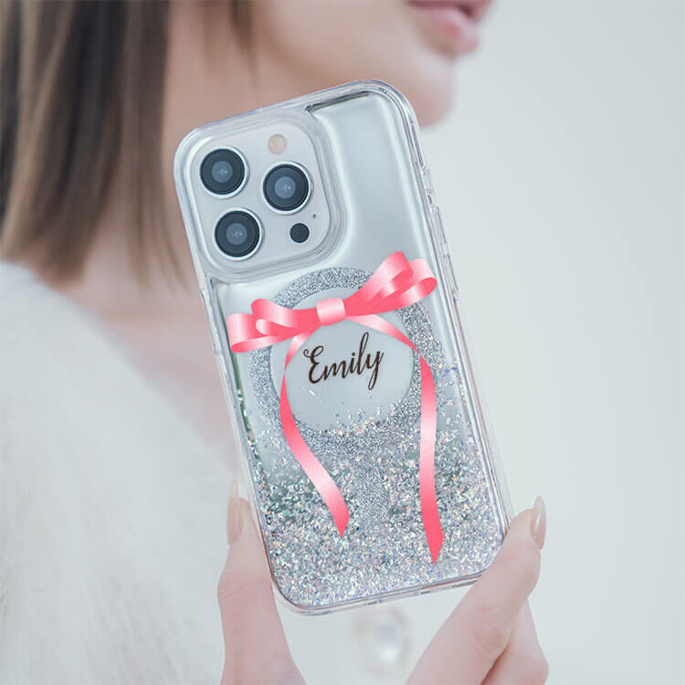 氣質蝴蝶結緞帶(粉) 閃耀鏡面殼 (MagSafe磁吸) - iPhone防摔手機殼