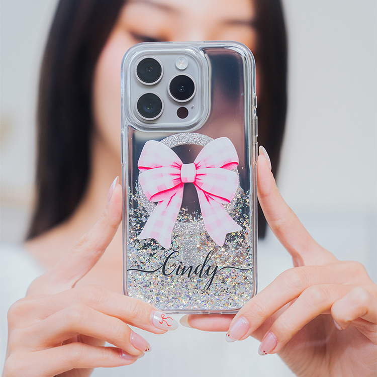 可愛格紋蝴蝶結 閃耀鏡面殼 (MagSafe磁吸) - iPhone防摔手機殼