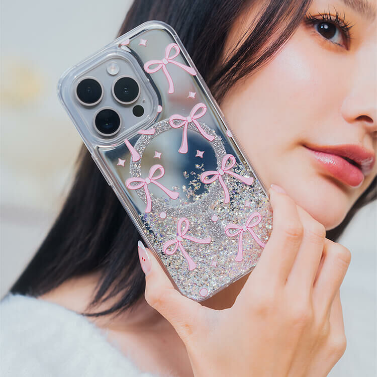 可愛韓風蝴蝶結緞帶 閃耀鏡面殼 (MagSafe磁吸) - iPhone防摔手機殼
