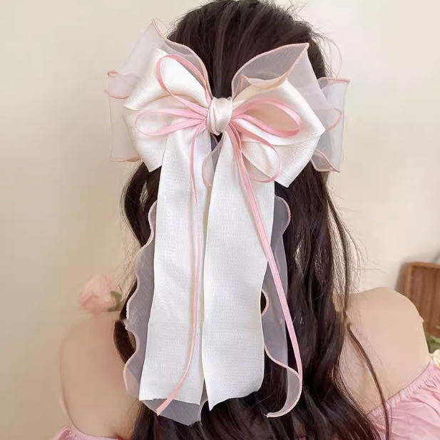 Oversized Net Yarn Bow Ribbon Hair Clip