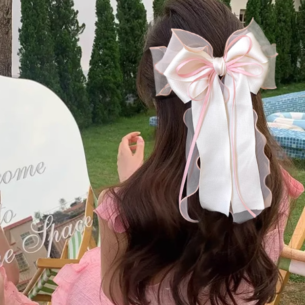 Oversized Net Yarn Bow Ribbon Hair Clip