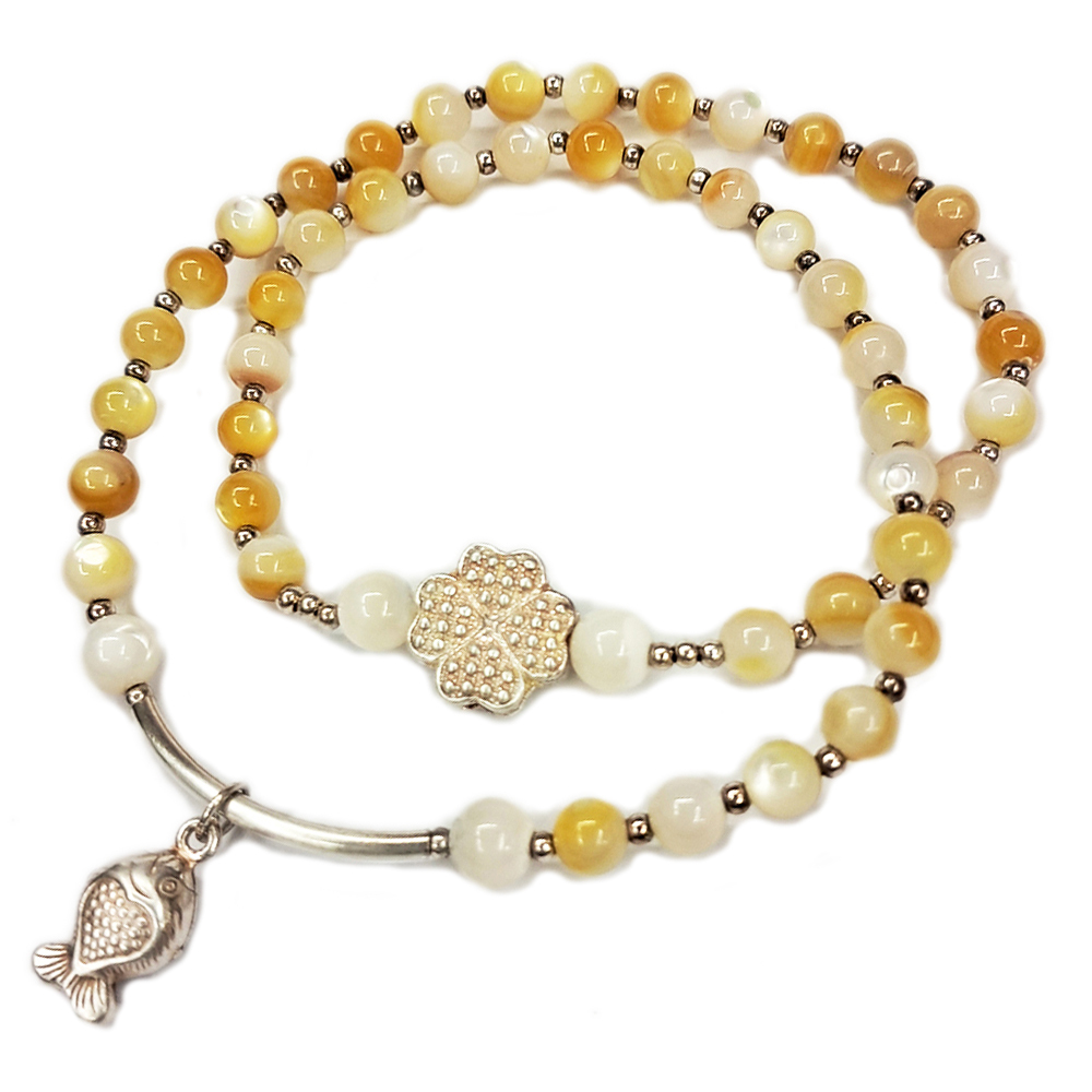 幸運有餘 925純銀+珍珠貝手珠5mm【十方】145486