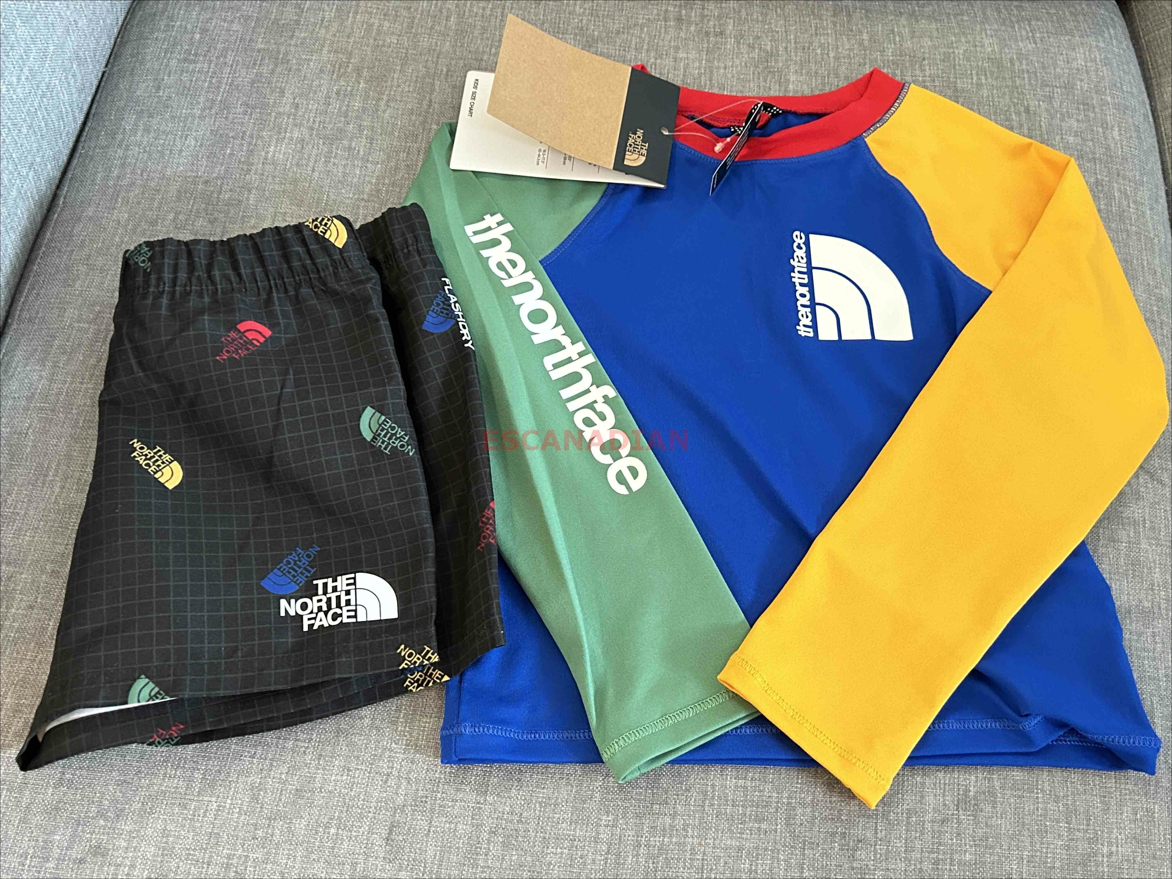 THE NORTH FACE 小童裝 機能型 快乾 防曬抗UV40 滿版 拚色 套裝組 (短褲 上衣)