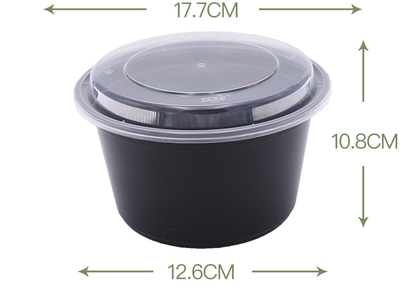 熱賣（150套裝）一次性圓形凸蓋速食打包盒(黑色）（規格：1500ml）（尺寸：17.7cm*10.8cm*12.6cm）