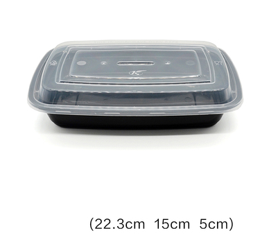 熱賣（150套裝）一次性美式長方形帶蓋速食打包盒(黑色）（規格：750ml）（尺寸：22.3cm*15cm*5cm）
