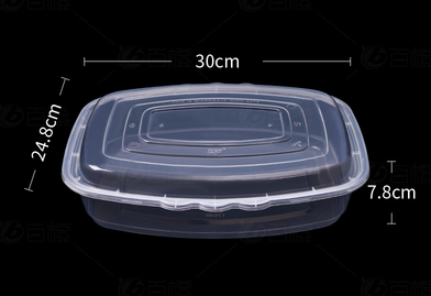 熱賣（50套裝）一次性方形帶蓋外賣打包盒（透明色）（規格：2800ml）（尺寸：30cm*24.8cm*7.8cm）