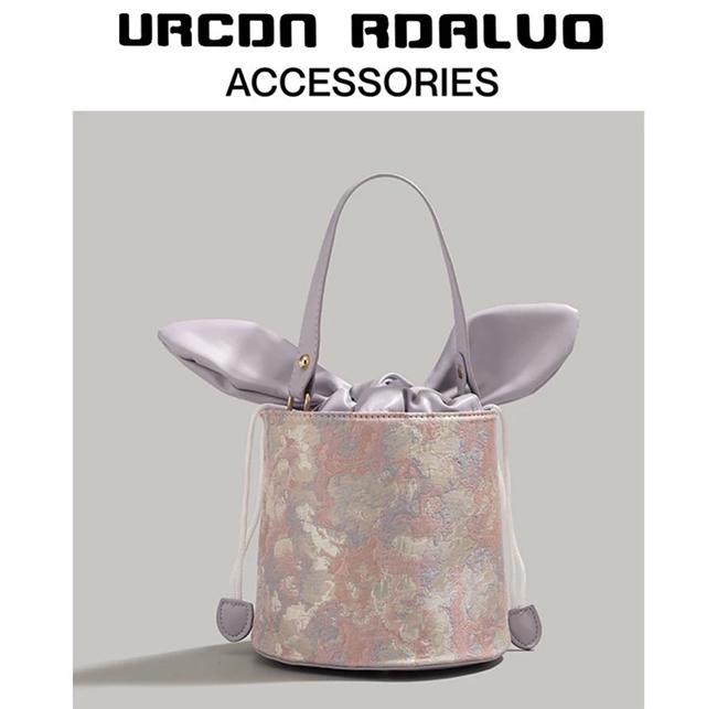 秋天新品 油墨畫配奶油風綁結小水桶包-現貨