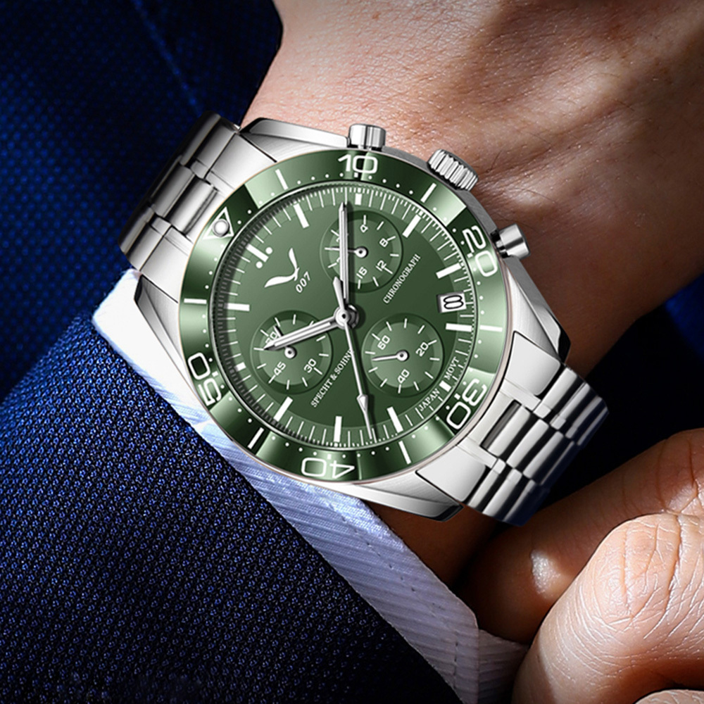 【SPECHT&SOHNE 施沛索恩】SPS005 特工007系列 三眼 計時 夜光 日期顯示 不鏽鋼 石英錶