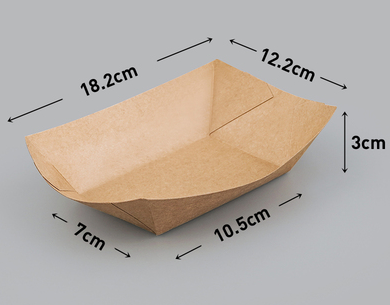 熱賣（250只裝）一次性餐盒牛皮紙船型托盤（4號）（尺寸：18.2cm*12.2cm*3cm*10.5cm*7cm）