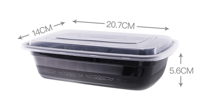 Hot sale (set of 150) disposable American rectangular fast food packaging box with lid (black auspicious cloud pattern) (specification: 1000ml) (size: 20.7cm*14cm*5.6cm)